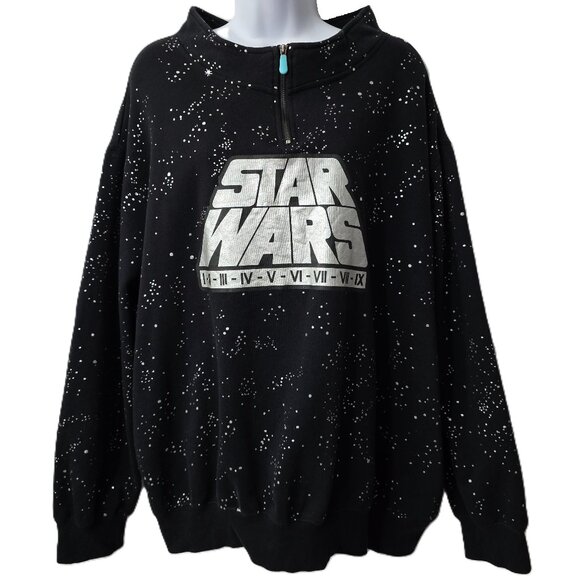 Disney Parks Star Wars Pullover 3X PLUS 22 24 Sweatshirt Half Zip Black Silver - Picture 1 of 4